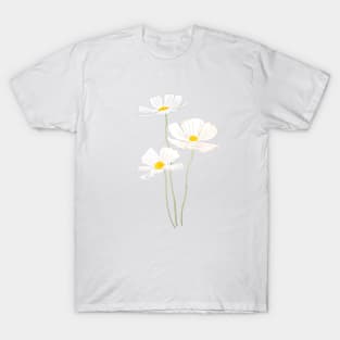 3 white cosmos flowers ink and watercolor T-Shirt